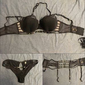 Honey Birdette Jagger Bra / Brief / Suspender Set (36F, M, M)